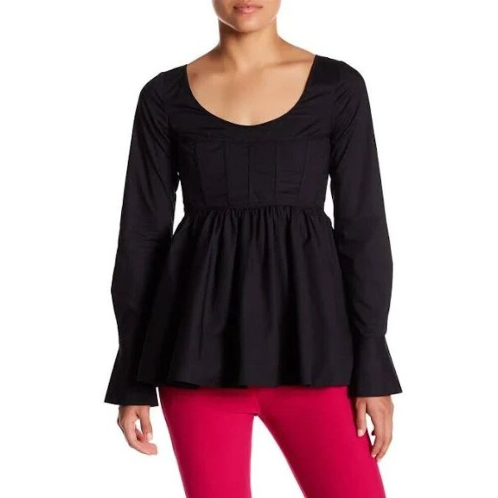 CINQ A SEPT 5a7 Women Arabella Peplum Bone Bodice Blouse Sz S Black Feminine‎